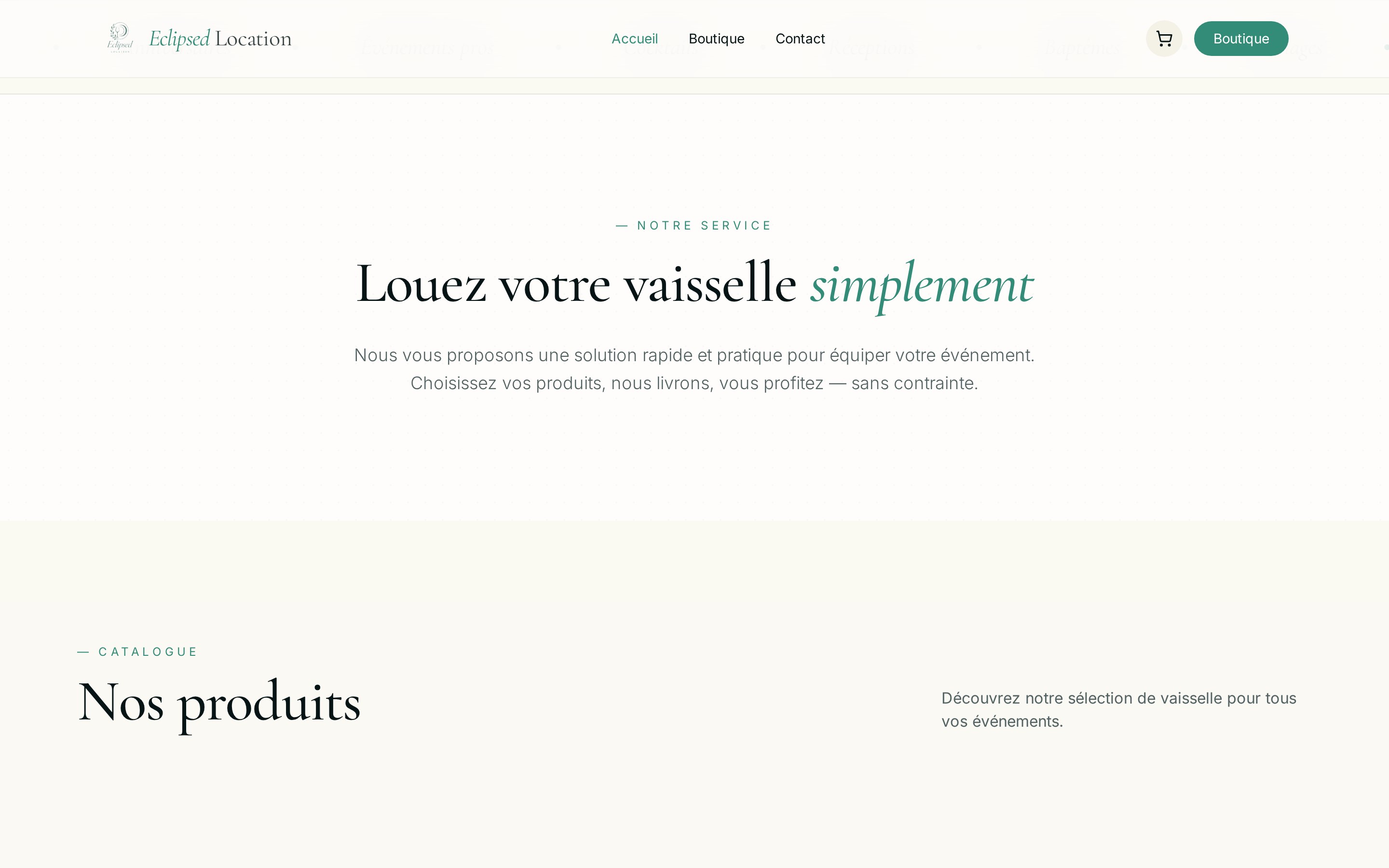 Catalogue produits Eclipsed Location par catégorie