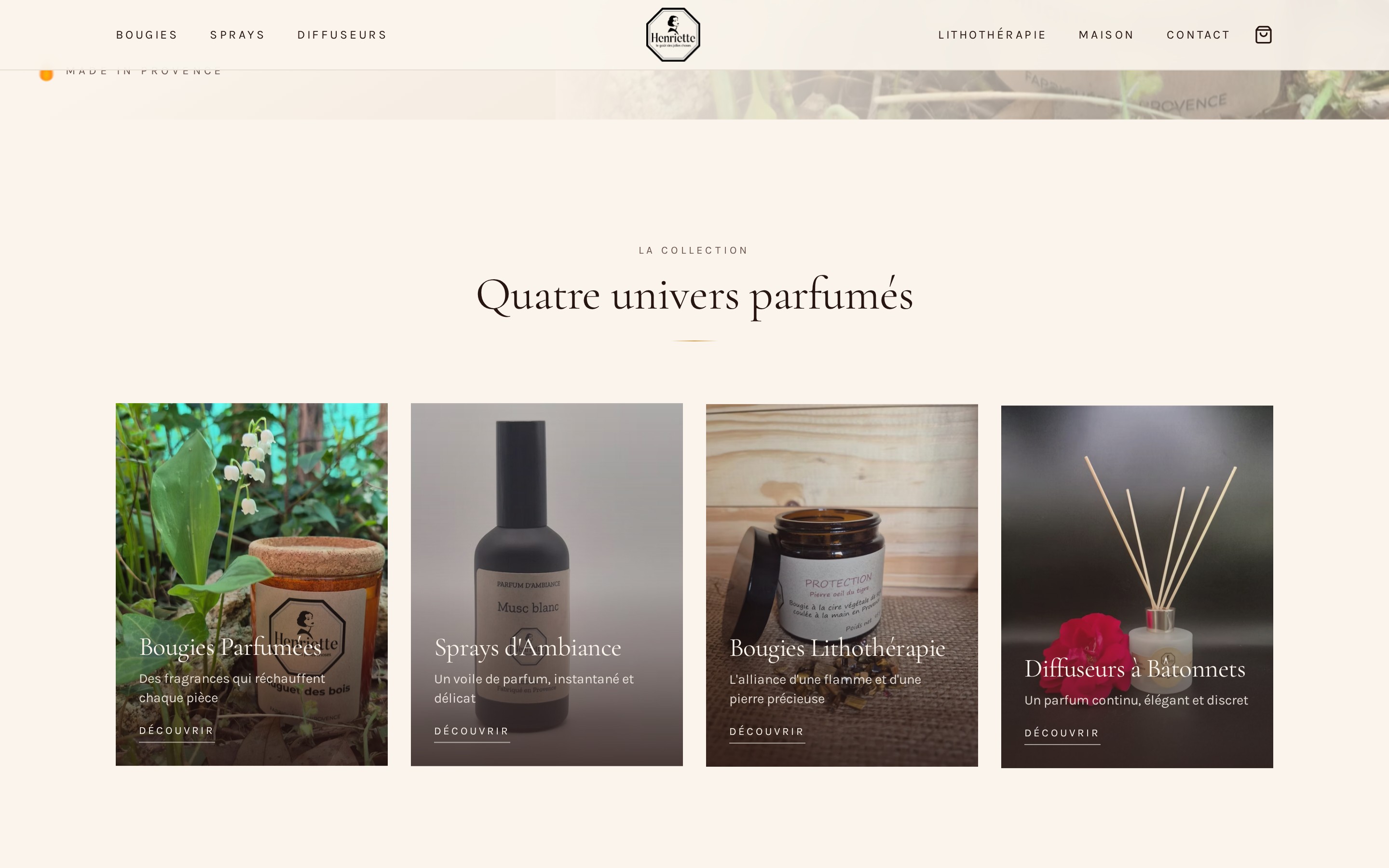 Univers visuel Henriette — première section du site