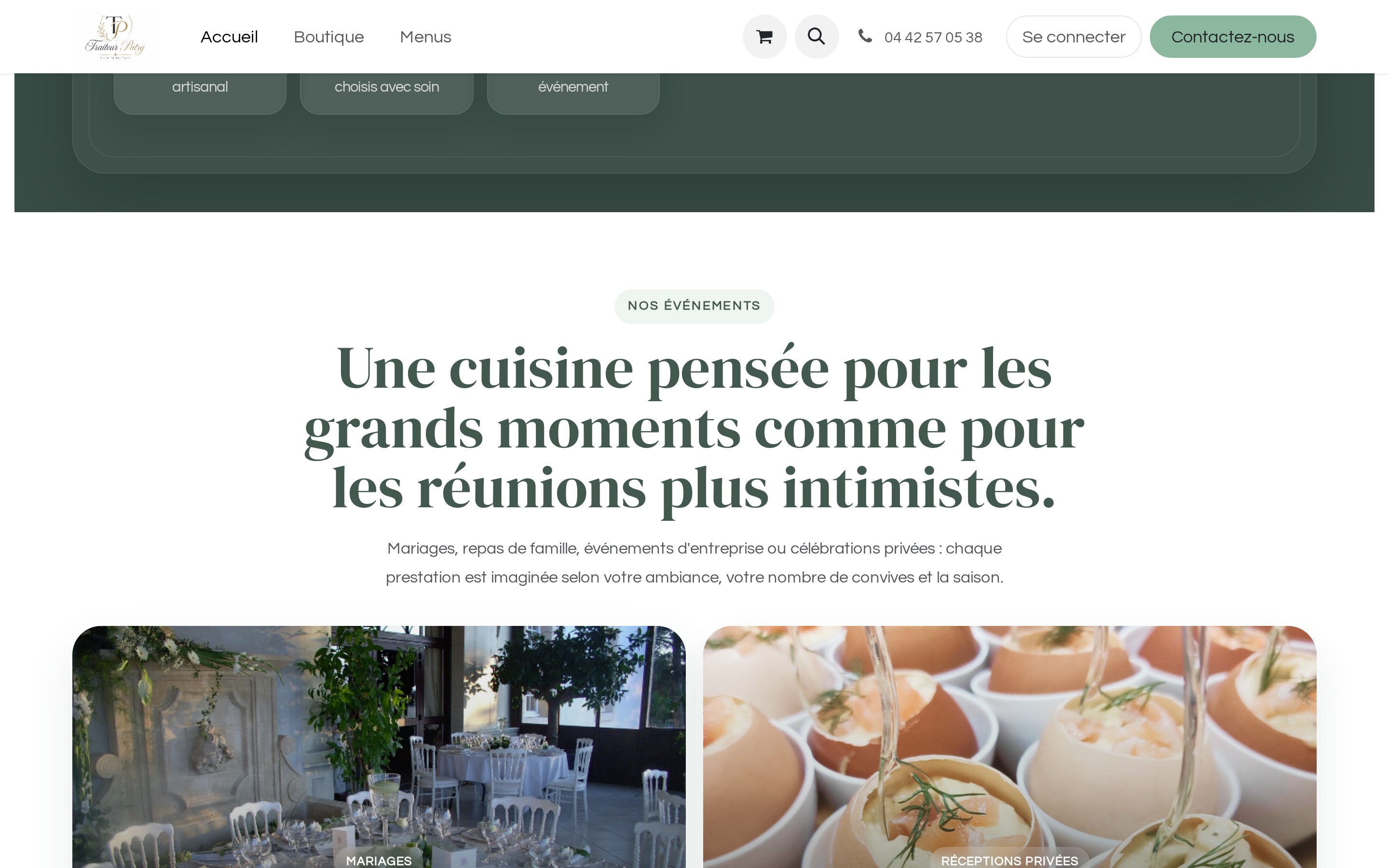 Page services et menus du site Traiteur Patry
