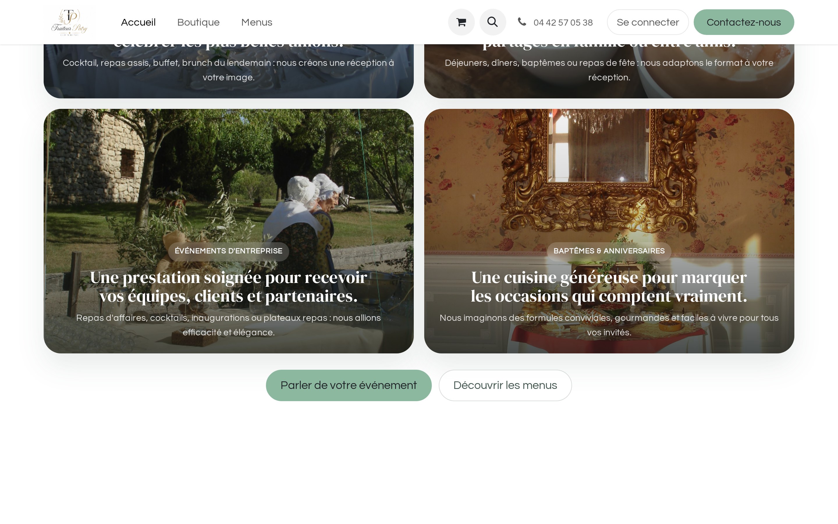 Section présentation et savoir-faire du site Traiteur Patry